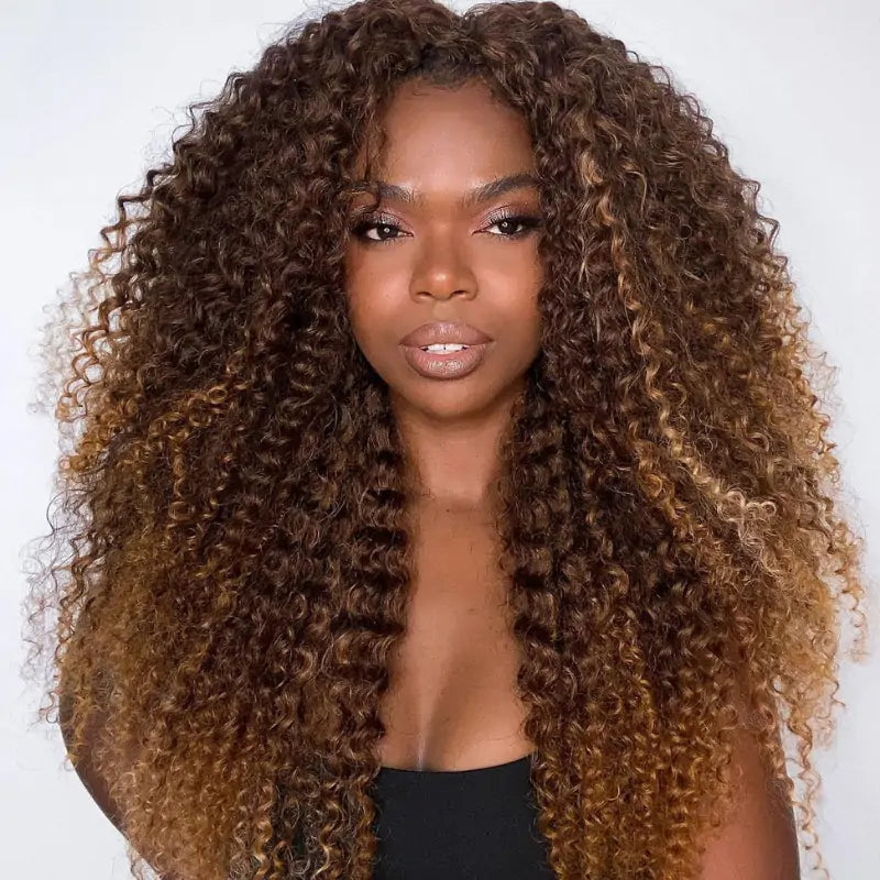 250% Density Full T4/27 Curly Human Hair Wigs Ombre 13x4 Lace Front Wig HD Lace Frontal Wigs