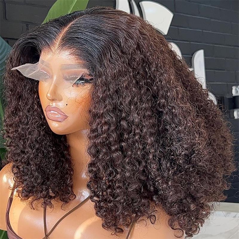 Glueless Wig Curly Human Hair 13x4 Lace Frontal Curly Wave Bob Wig Pre Plucked Natural Hairline - Geeta Hair