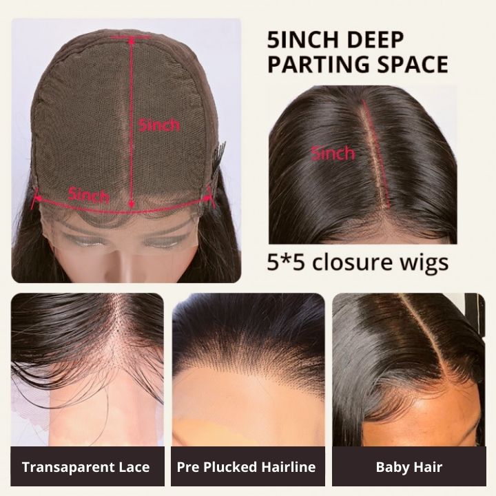 Glueless Highlight Blonde Straight/Body Wave Transparent 5x5 Lace Part Wig Brown Highlights Human Hair Wave Wigs-Geetahair