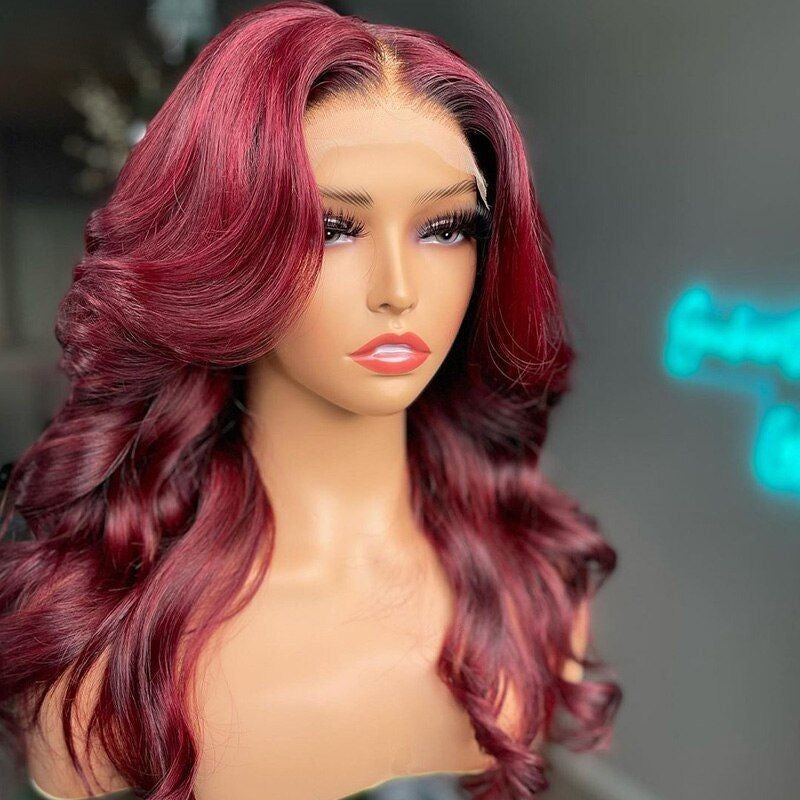 Glueless Wigs 99J Burgundy Body Wave Lace Front Wig Colored Pre Plucked Nature Hairline Human Hair Wigs-GeetaHair