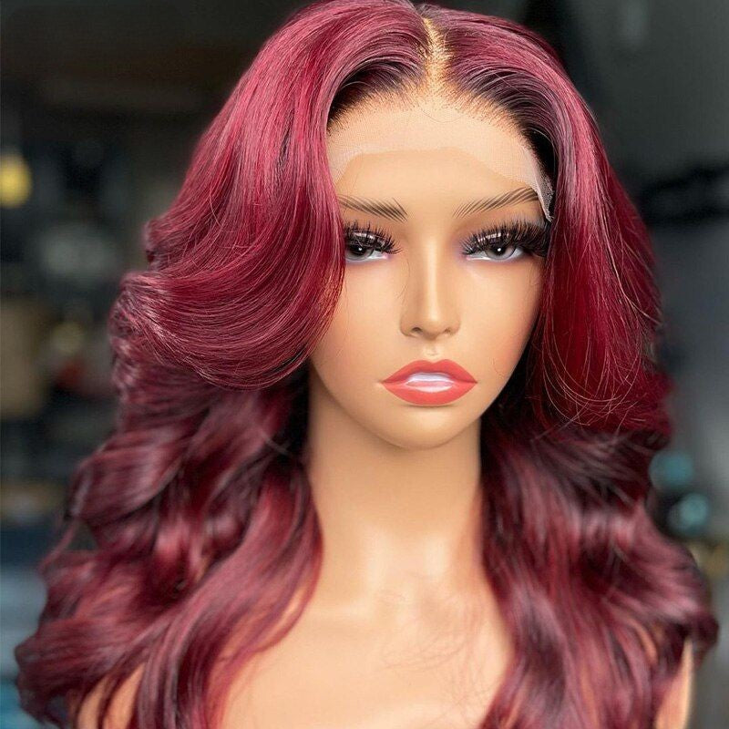 Glueless Wigs 99J Burgundy Body Wave Lace Front Wig Colored Pre Plucked Nature Hairline Human Hair Wigs-GeetaHair