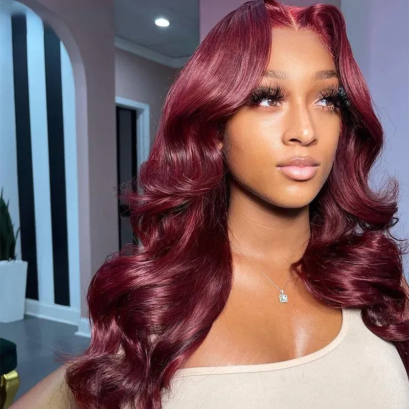Glueless Wigs 99J Burgundy Body Wave Lace Front Wig Colored Pre Plucked Nature Hairline Human Hair Wigs-GeetaHair