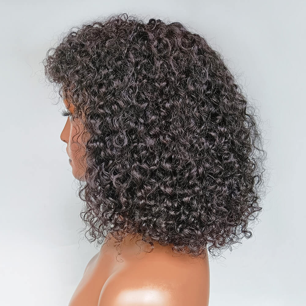 Black Curly Hair Wig With Bangs 100% Unprocessed Brazilian Human Hair Wig-Geeta Hair