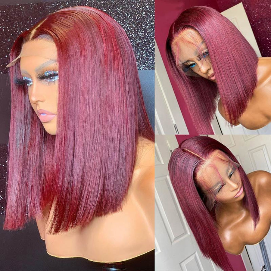Burgundy 99J Straight Short Bob Wig 4x4/13x4 Lace 100% Human Hair Bob Wigs For Black Women-Geeta Hair