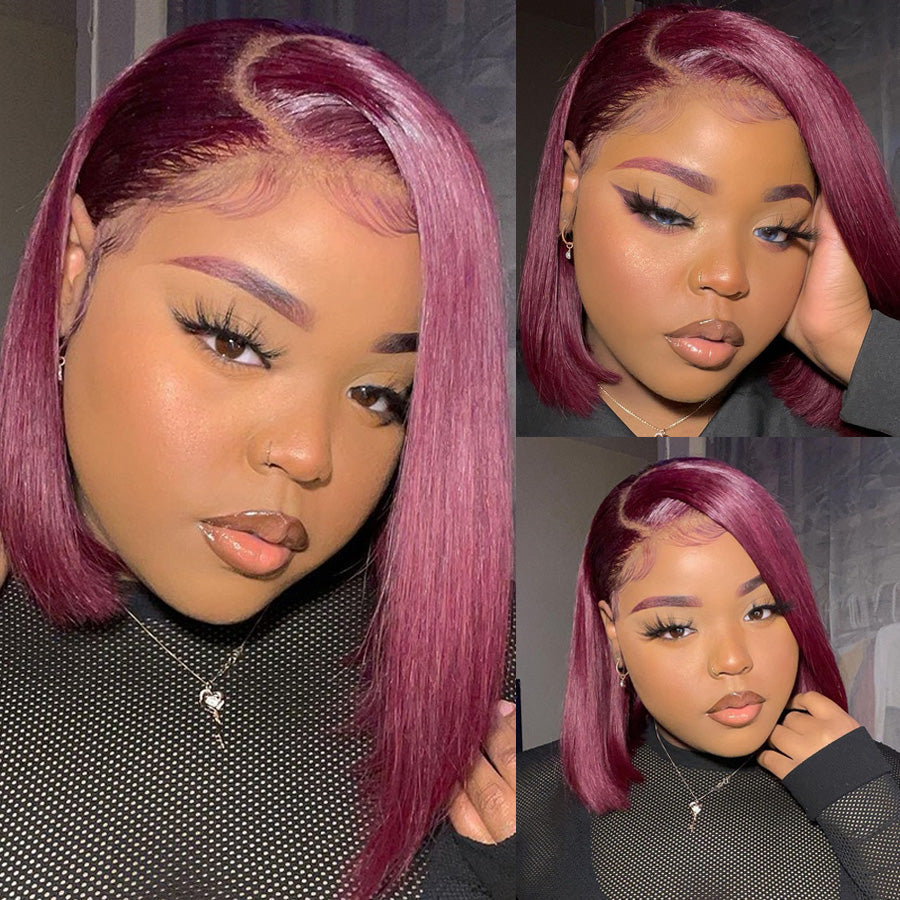 Burgundy 99J Straight Short Bob Wig 4x4/13x4 Lace 100% Human Hair Bob Wigs For Black Women-Geeta Hair
