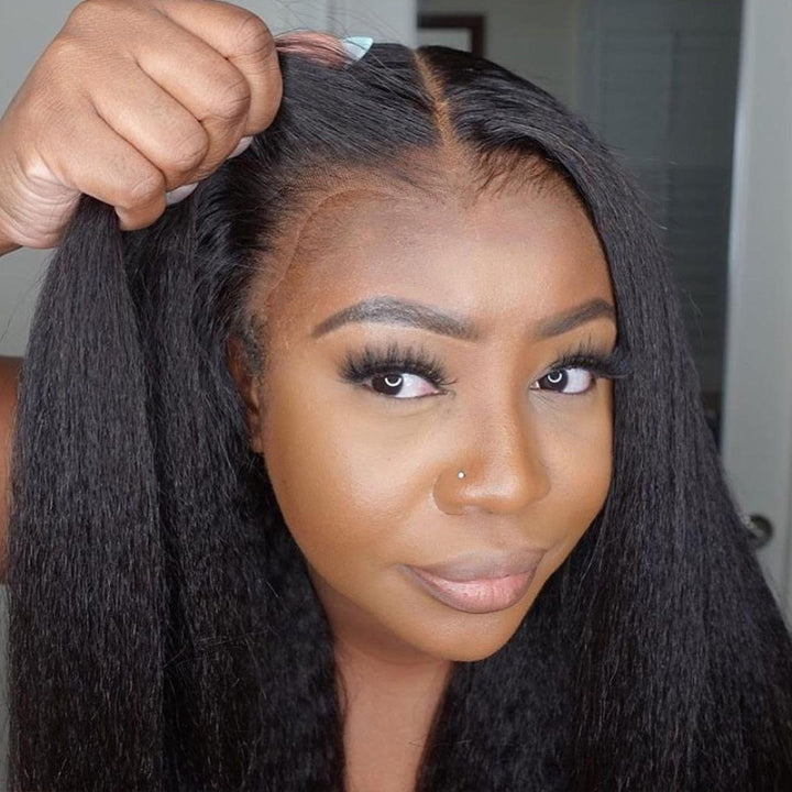Geetahair Upgrade HD Lace Kinky Straight Wig Crystal Clear Lace Human Hair Wigs With Pre Plucked Natural Hairline