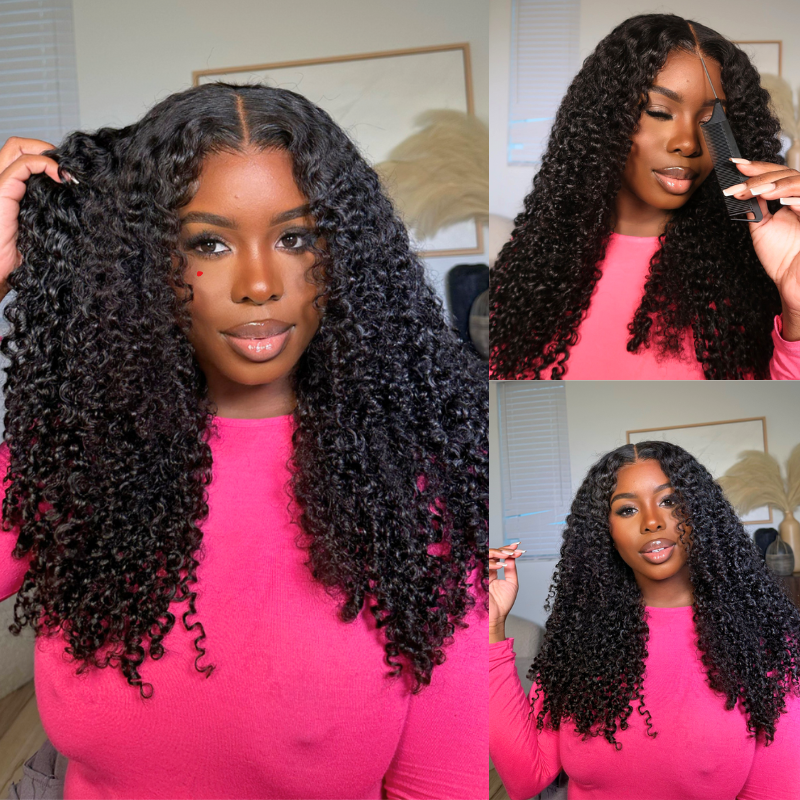 Wear Go Glueless Wig Fluffy Kinky Curly 7x5 Pre Cut Lace Front Wigs Pre Plucked Natural Hairline 180% Density-Geeta Hair
