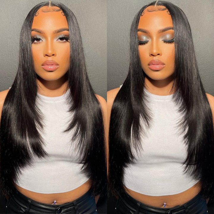 Geetahair Upgrade HD Lace Layered Straight Wig Crystal Clear Lace Human Hair Wigs With Pre Plucked Natural Hairline