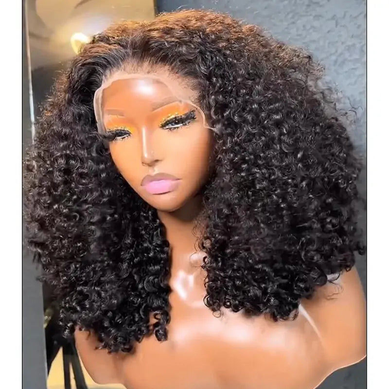 Glueless Wig Curly Human Hair 13x4 Lace Frontal Curly Wave Bob Wig Pre Plucked Natural Hairline - Geeta Hair