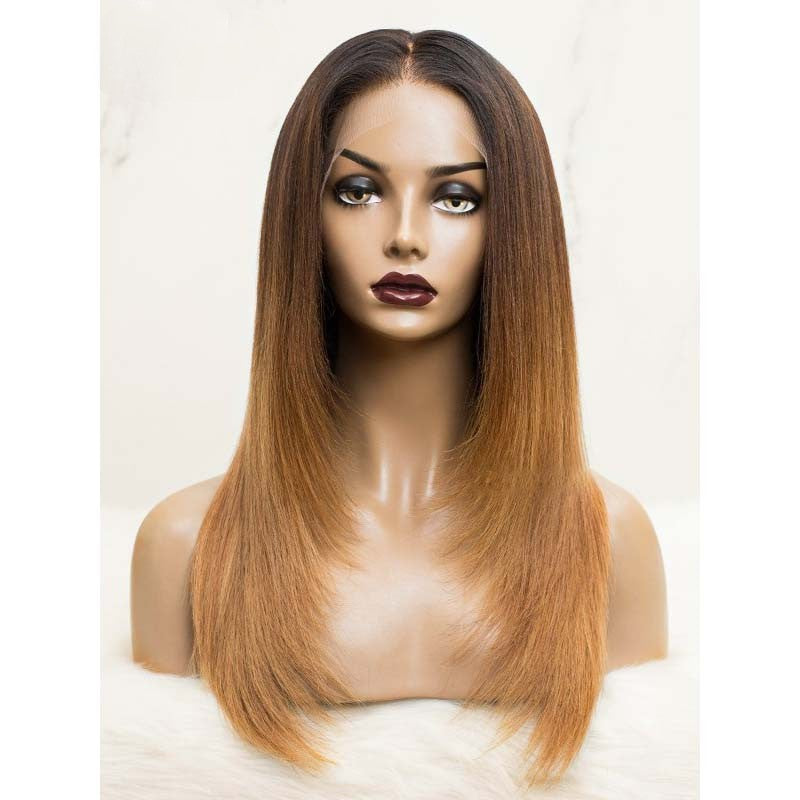 Pre Bleached Knots T1B/4/27 Ombre Straight Layered Cut Lace Front Wigs Pre-Blucked 180% Density