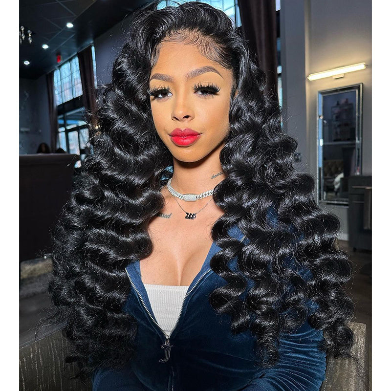Loose Deep Wave Lace Front Wig Human Hair 13x4 Wand Curly HD Lace Wigs 180% Density