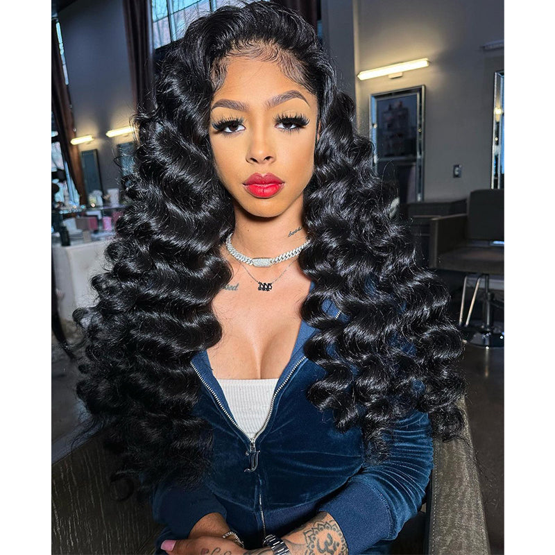 Loose Deep Wave Lace Front Wig Human Hair 13x4 Wand Curly HD Lace Wigs 180% Density
