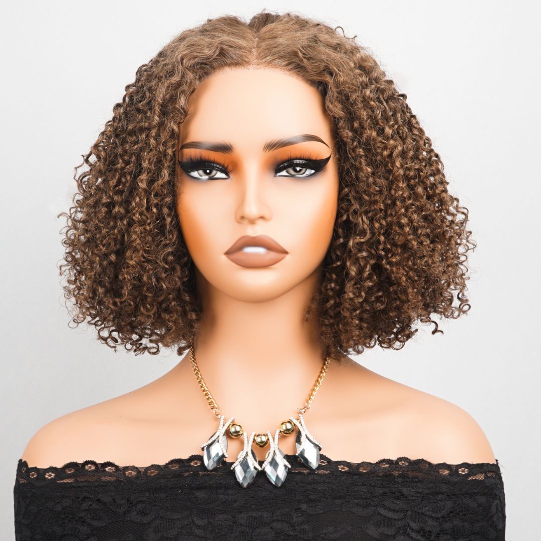 Luxury Designer Series Elegant 180% Density Curly Brown Bob Wig Brazilian Virgin Human Wigs with 4x4 Lace for Women Natural Hairline Wigs-GEETA HAIR