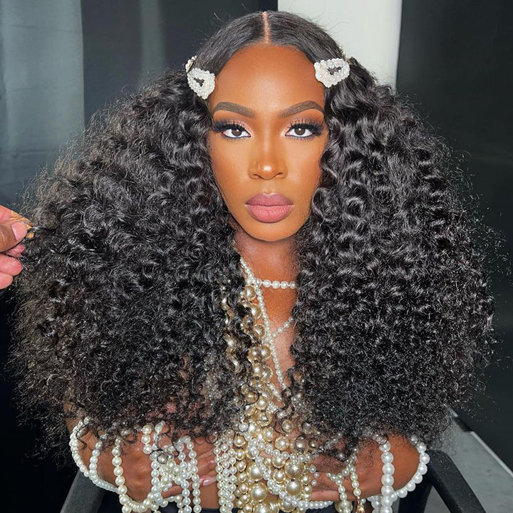 Natural Hairline 300% High Density Curly Lace Front Wig Medium Length 13x4 Water Curly HD Transparent Lace Human Hair Wigs