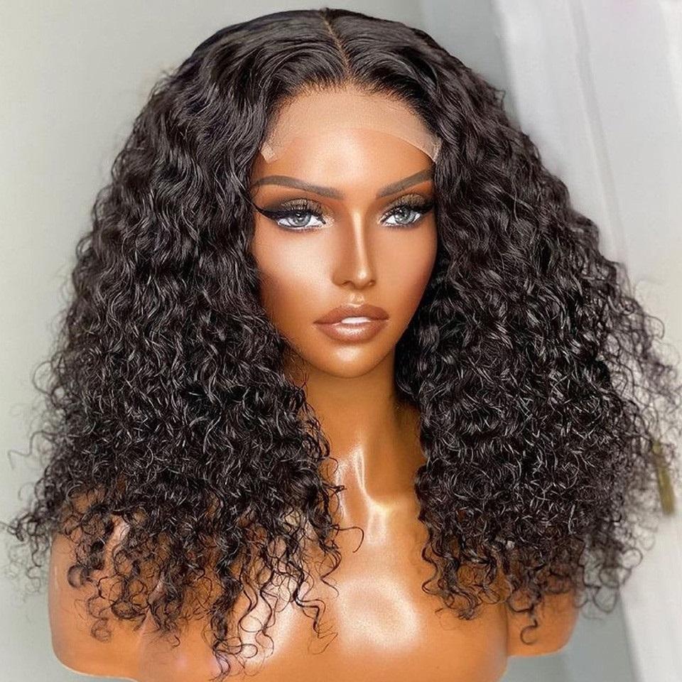 Pre Bleached Knots Short Curly Human Hair Wigs 13x4 HD Glueless Wig Pre Blucked 180% Density