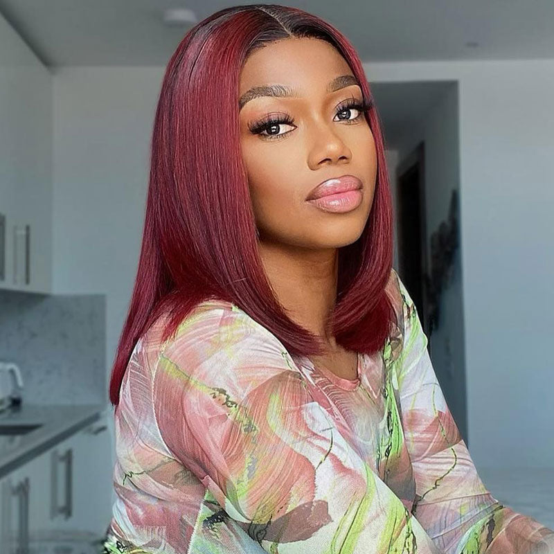 Short Straight Hair 1b/99j Colored Bob Wig Human Hair Lace Front Wigs-GeetaHair