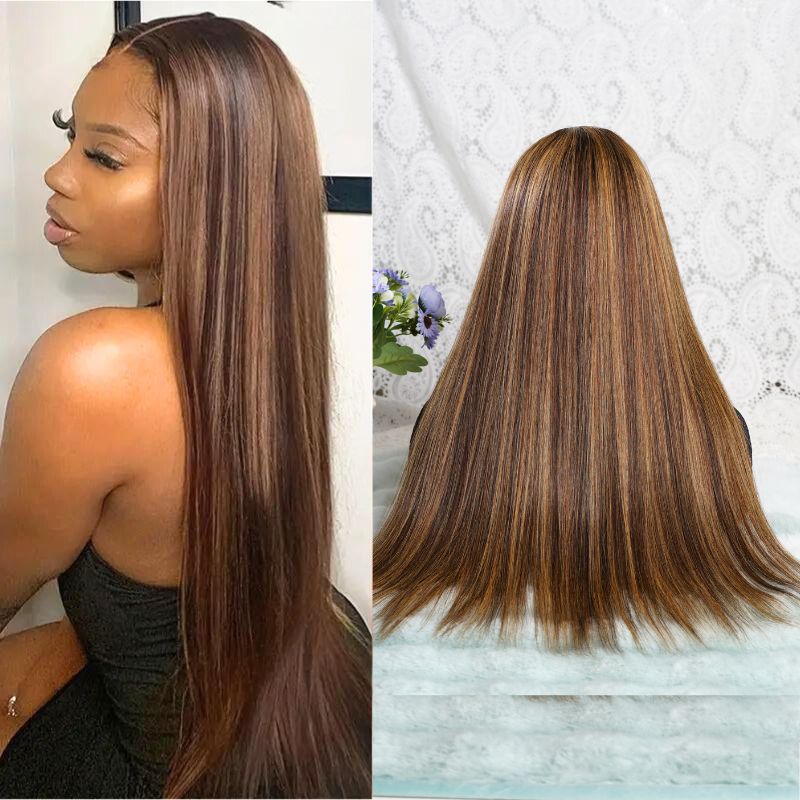 Long Straight HD Lace Wig For Women Human Hair Wigs Straight Wig For Black Women Brown Mixed Blonde
