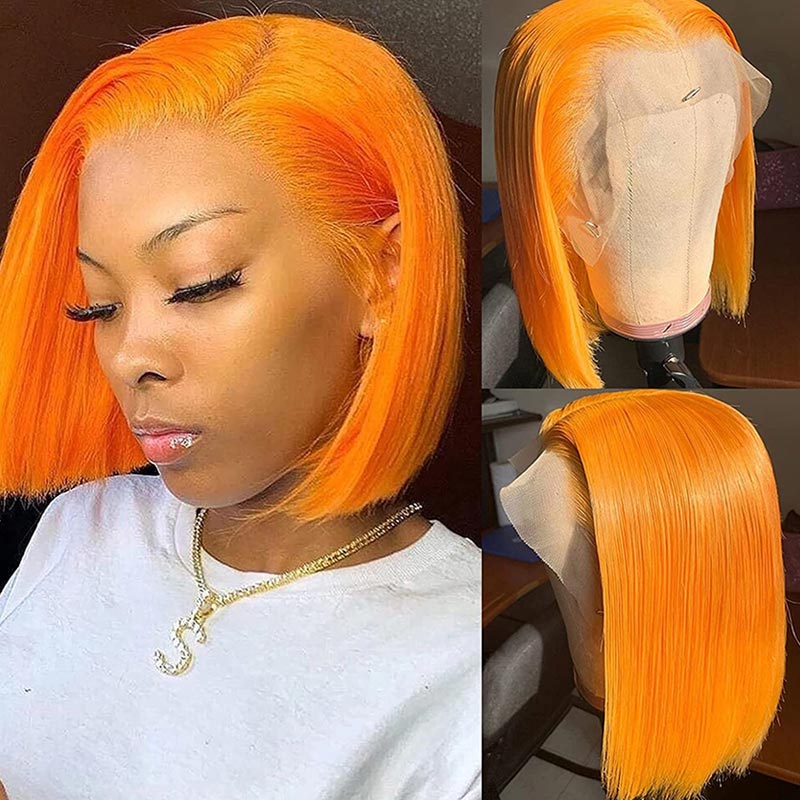 Ginger/Klein Blue/99J Burgundy/Pink HD Lace Wig Long Short Bob Straight Hair Wig 10-16 Inch 13x4 Lace Front Wig 4x4 Closure Human Hair Wig-Geeta Hair