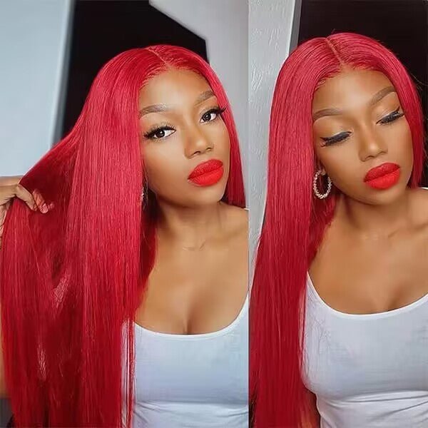Crazy Flash Sale: 13x6 Lace Front 180% Density Red Straight Human Hair Wig - Only 2 Days
