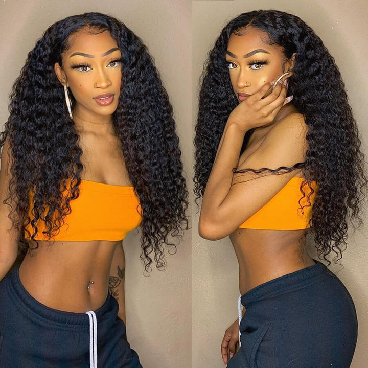 Flash Sale: Buy 180% Density Deep Wave 13*6 HD Lace Wig, Get 4*4 Skunk Stripe Bob Wig For Free