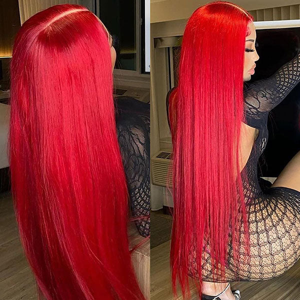 Over $101 Save $100: 13x6 Lace Front 180% Density Red Straight Human Hair Wig-Spring 2023 Flash Sale