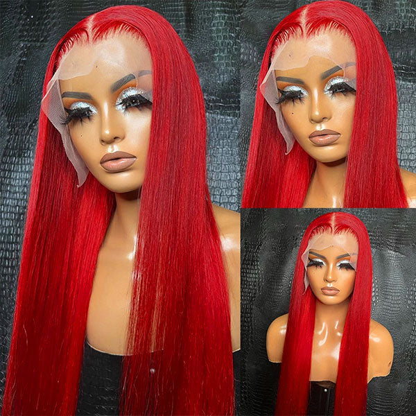 Crazy Flash Sale: 13x6 Lace Front 180% Density Red Straight Human Hair Wig - Only 2 Days
