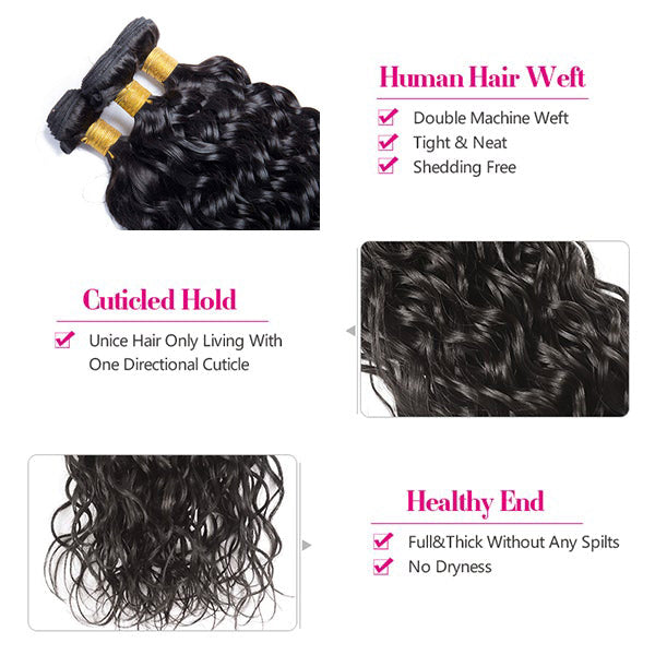 Geetahair Water Wave Hair 3 Bundles With 13x4 Lace Frontal 100% Virgin Human Hair Extensions