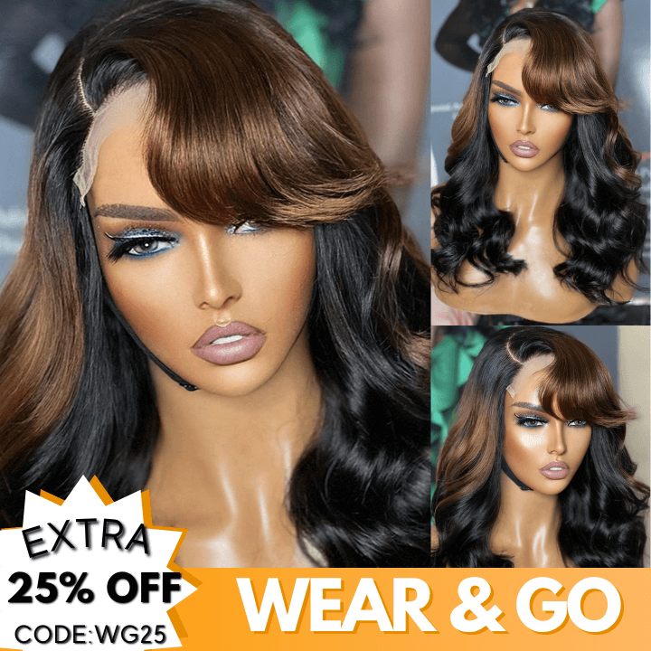 Funky Colored Wigs | Glueless 13x4/6x4.5 Money Piece Brown Mix Black Loose Wave Pre Cut HD Transaparent Lace Human Hair Wigs-Geeta Hair