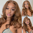 Brown Body Wave Human Hair Bob Wigs Colored Medium Length Transparent Lace Bob Wig