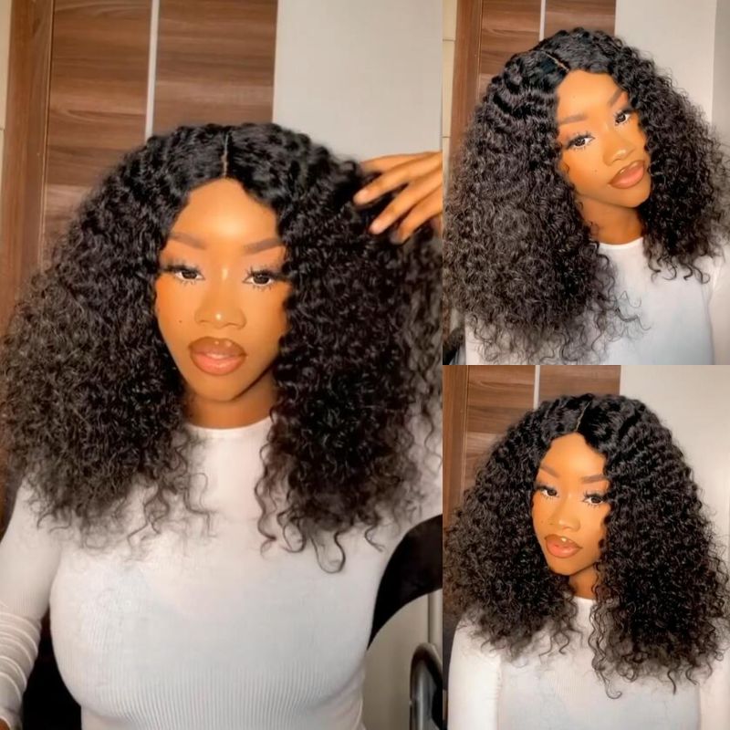 Pre Bleached Knots Short Curly Human Hair Wigs 13x4 HD Glueless Wig Pre Blucked 180% Density