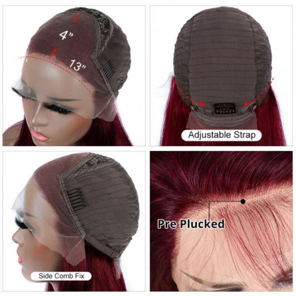 Highlight Ombre Straight Hair 99j Human Hair Wig HD Lace Font Wig Pre Plucked Natural Hairline-Geetahair