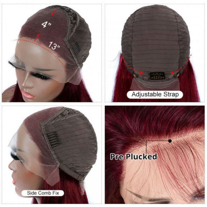 Highlight Ombre Straight Hair 99j Human Hair Wig HD Lace Font Wig Pre Plucked Natural Hairline-Geetahair