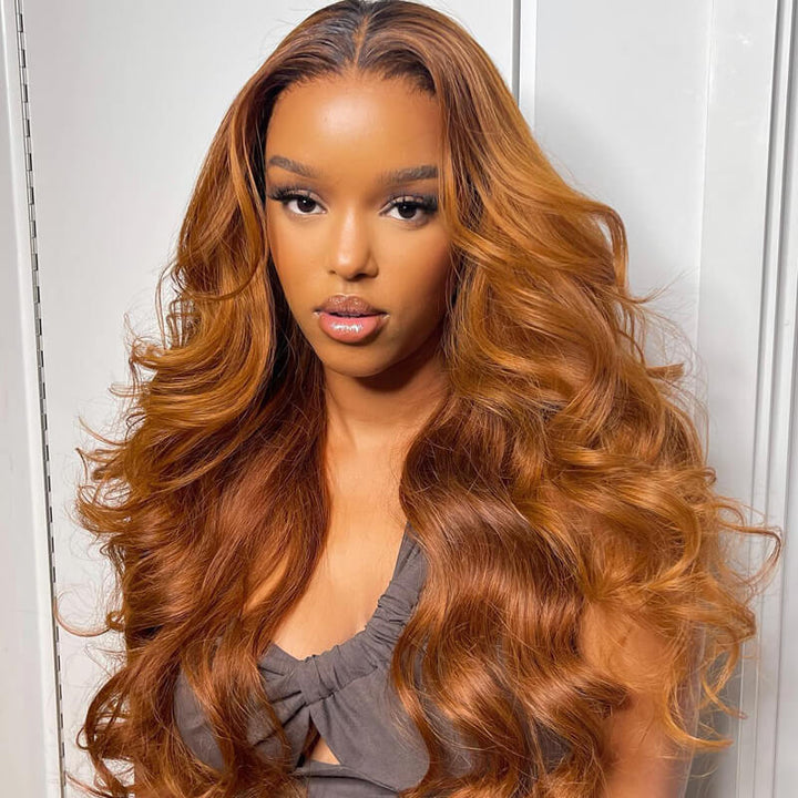 Tax Return Sale Ombre Brown Body Wave Human Hair HD Lace Front Wigs/Glueless 4x4 Closure Wigs Pre Plucked Hairline With Baby Hair-Geeta Hair