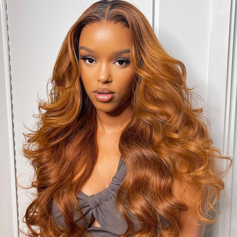 Ombre Brown Body Wave Human Hair HD Lace Front Wigs/Glueless 4x4 Closure Wigs Pre Plucked Hairline With Baby Hair-Geeta Hair