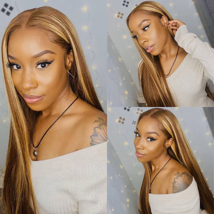 13x4 Lace Front Wigs Curly Hair / Blonde Highlight Wig Pre Plucked With Baby Hair 100% Virgin Human Hair Wig -Geeta Hair