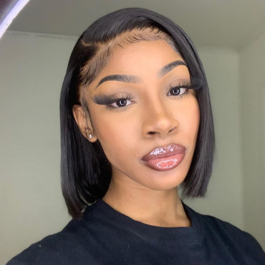 24 Hours Shipping Short Straight HD Lace Bob Wig Natural Black Pre Plucked With Baby Hair Human Hair Wig