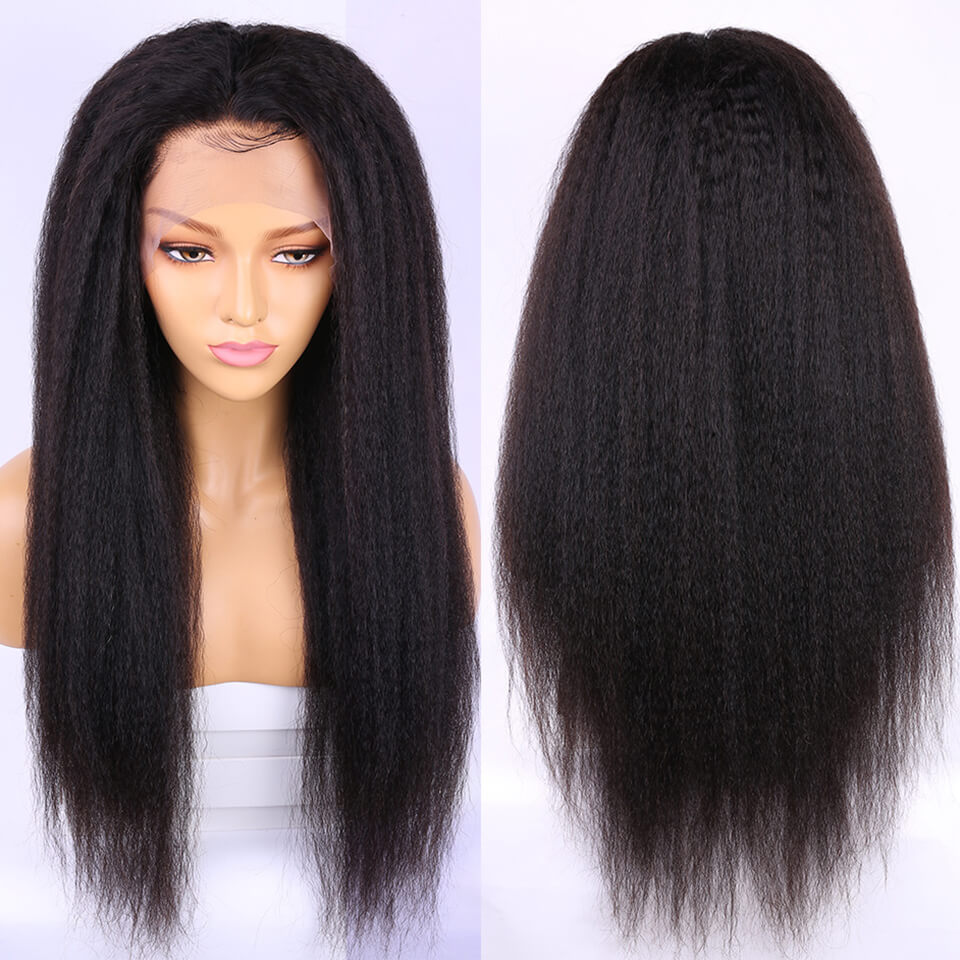 Glueless 13x4 HD Lace Frontal Wigs Kinky Straight Human Hair Wig with Baby Hair Pre Plucked Natural Hairline-Geeta hair