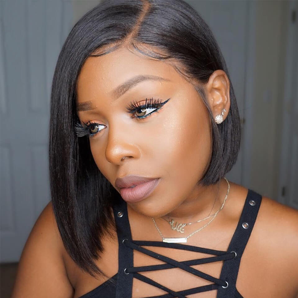 24 Hours Shipping Short Straight HD Lace Bob Wig Natural Black Pre Plucked With Baby Hair Human Hair Wig