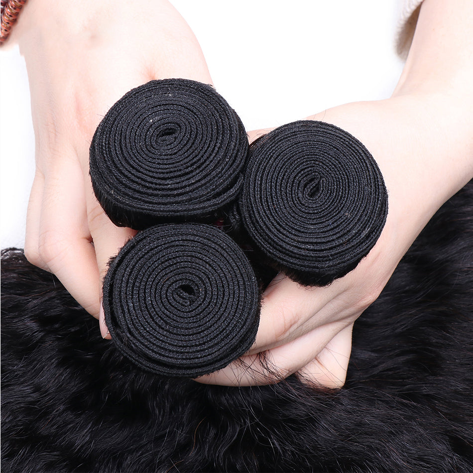 GeetaHair Kinky Straight Hair 3 Bundles With 13x4 Lace Frontal 100% Unprocessed Human Hair