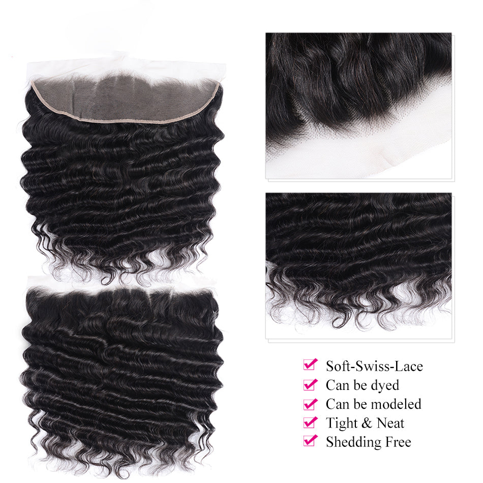 Geetahair Loose Deep Wave 13x4 Lace Frontal With 3 Bundles 100% Human Hair