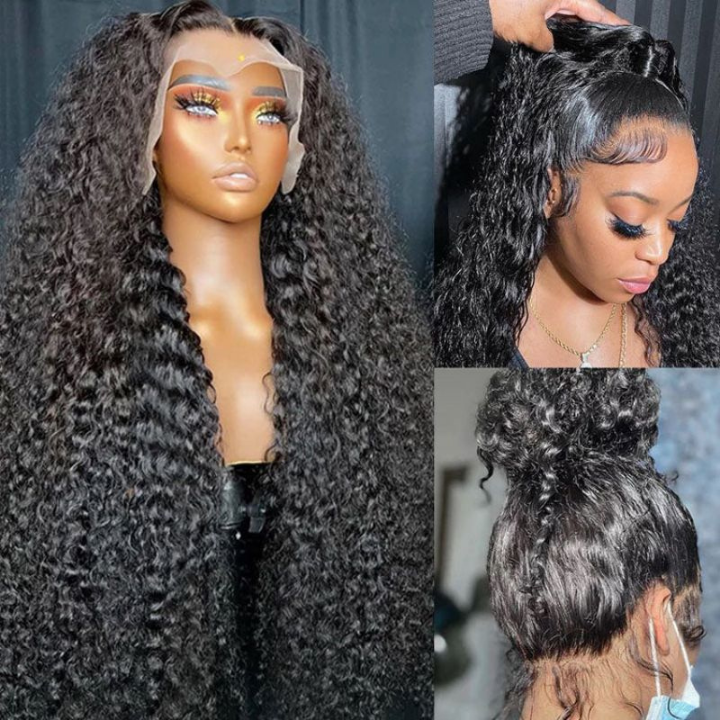 13x4 HD Transparent Lace Front Deep Wave Natural Black Human Hair Wig Pre Plucked Hairline With Baby Hair-Geeta Hair