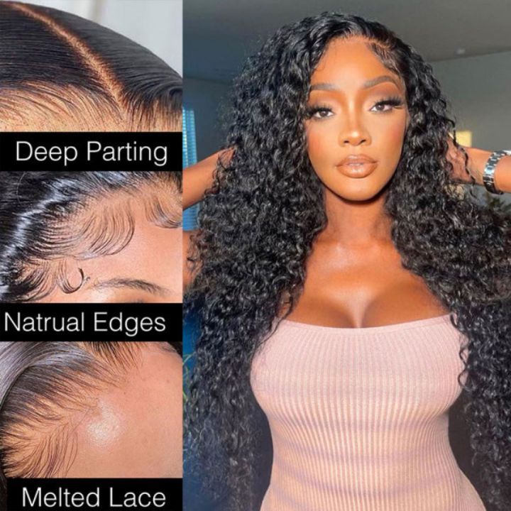 13x4 HD Transparent Lace Front Deep Wave Natural Black Human Hair Wig Pre Plucked Hairline With Baby Hair-Geeta Hair