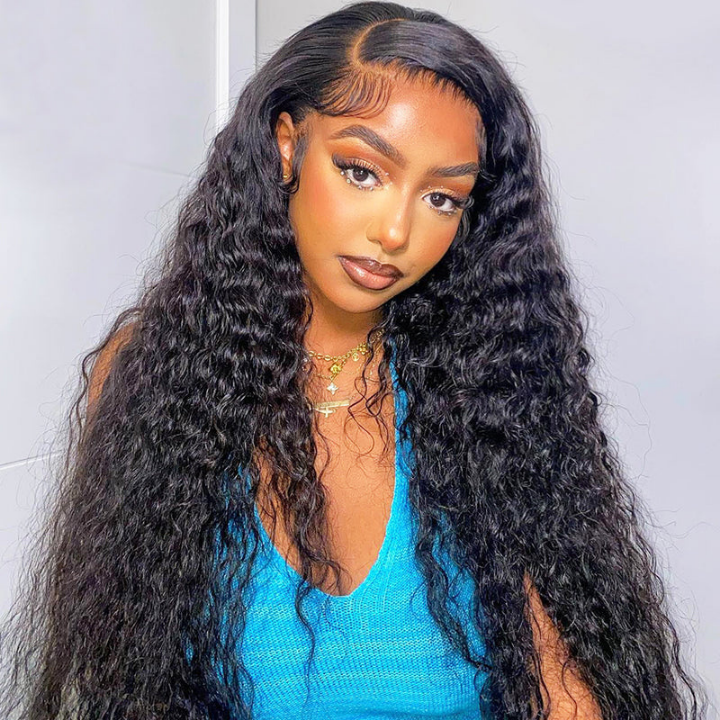 13x4 HD Transparent Lace Front Deep Wave Natural Black Human Hair Wig Pre Plucked Hairline With Baby Hair-Geeta Hair