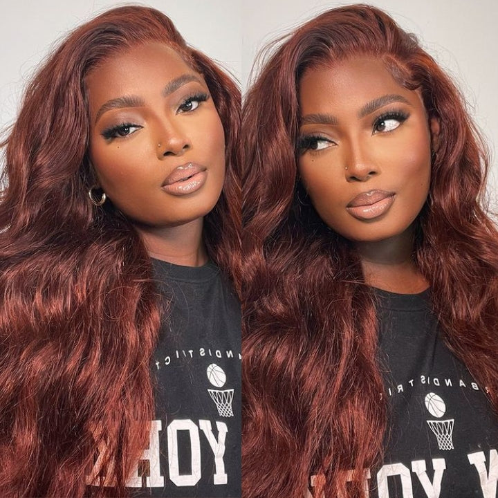 13x4 Reddish Brown HD Lace Front Human Hair Wigs Auburn Body Wave Transparent Lace Wig - Geeta Hair