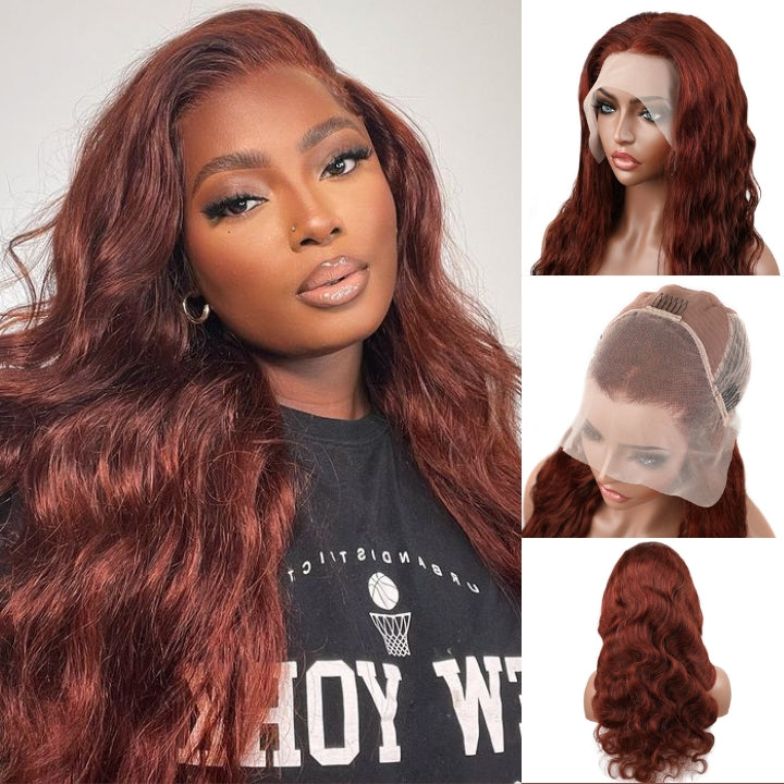13x4 Reddish Brown HD Lace Front Human Hair Wigs Auburn Body Wave Transparent Lace Wig - Geeta Hair