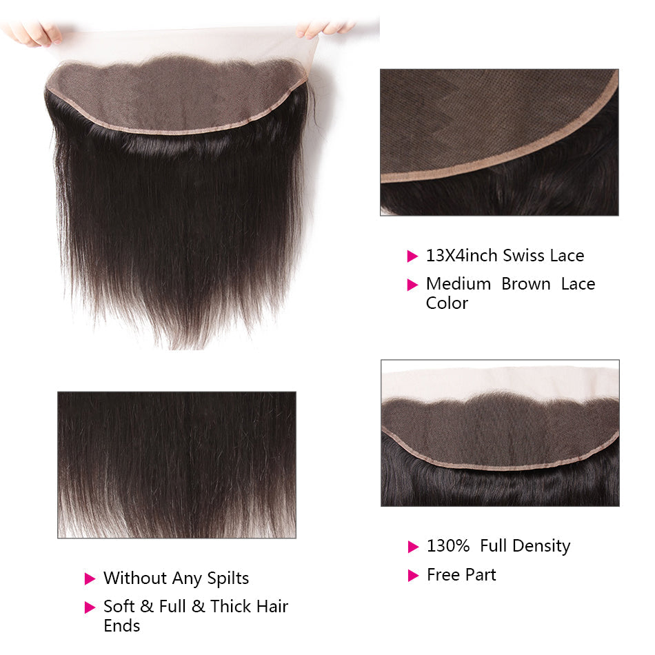 Geetahair Long Straight Hair 4 Bundles With 13x4 Lace Frontal 100% Unprocessed Human Hair No Tangles