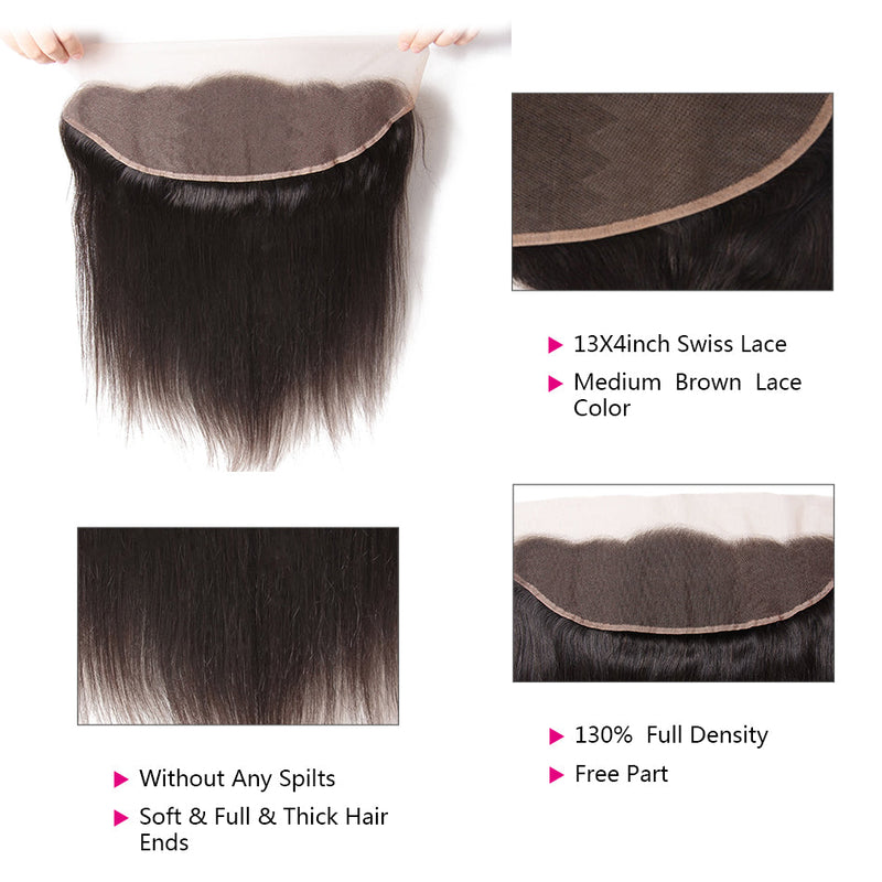 Geetahair Long Straight Hair 4 Bundles With 13x4 Lace Frontal 100% Unprocessed Human Hair No Tangles