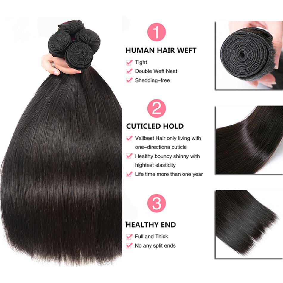 Geetahair Long Straight Hair 4 Bundles With 13x4 Lace Frontal 100% Unprocessed Human Hair No Tangles