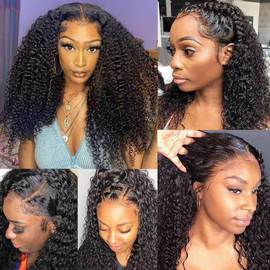 Pre Plucked Kinky Curly Hair Natural Color 13x6 HD Transparent Lace Front Wig For Black Women-Geeta Hair
