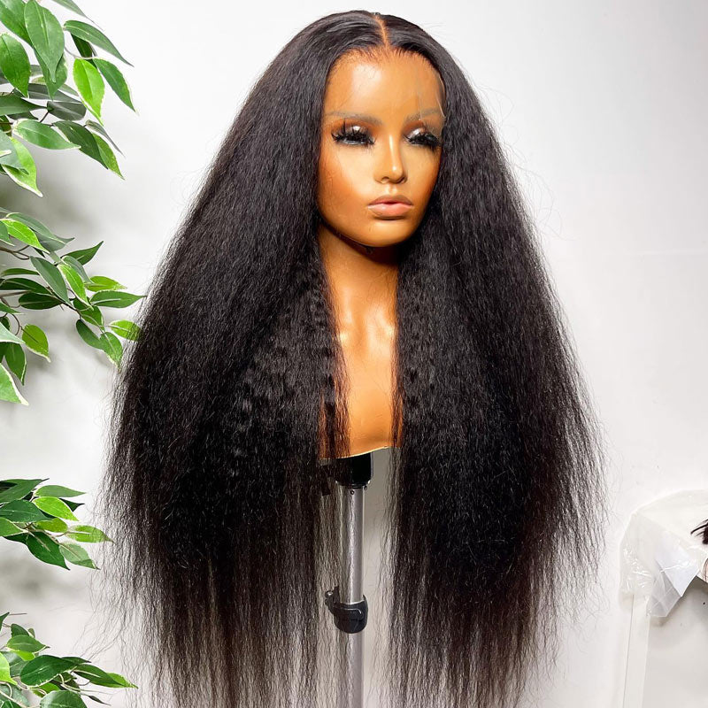 Natural Hairline Kinky Straight Hair 13x6 HD Transparent Lace Fornt Virgin Human Hair Wig-Geeta Hair
